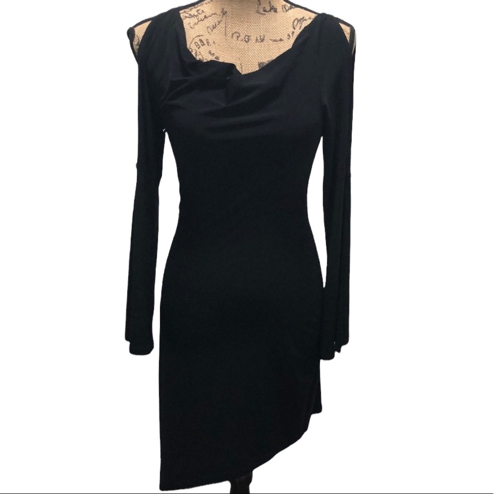 {WHBM} Black Asymmetrical Cowl Neck Dress